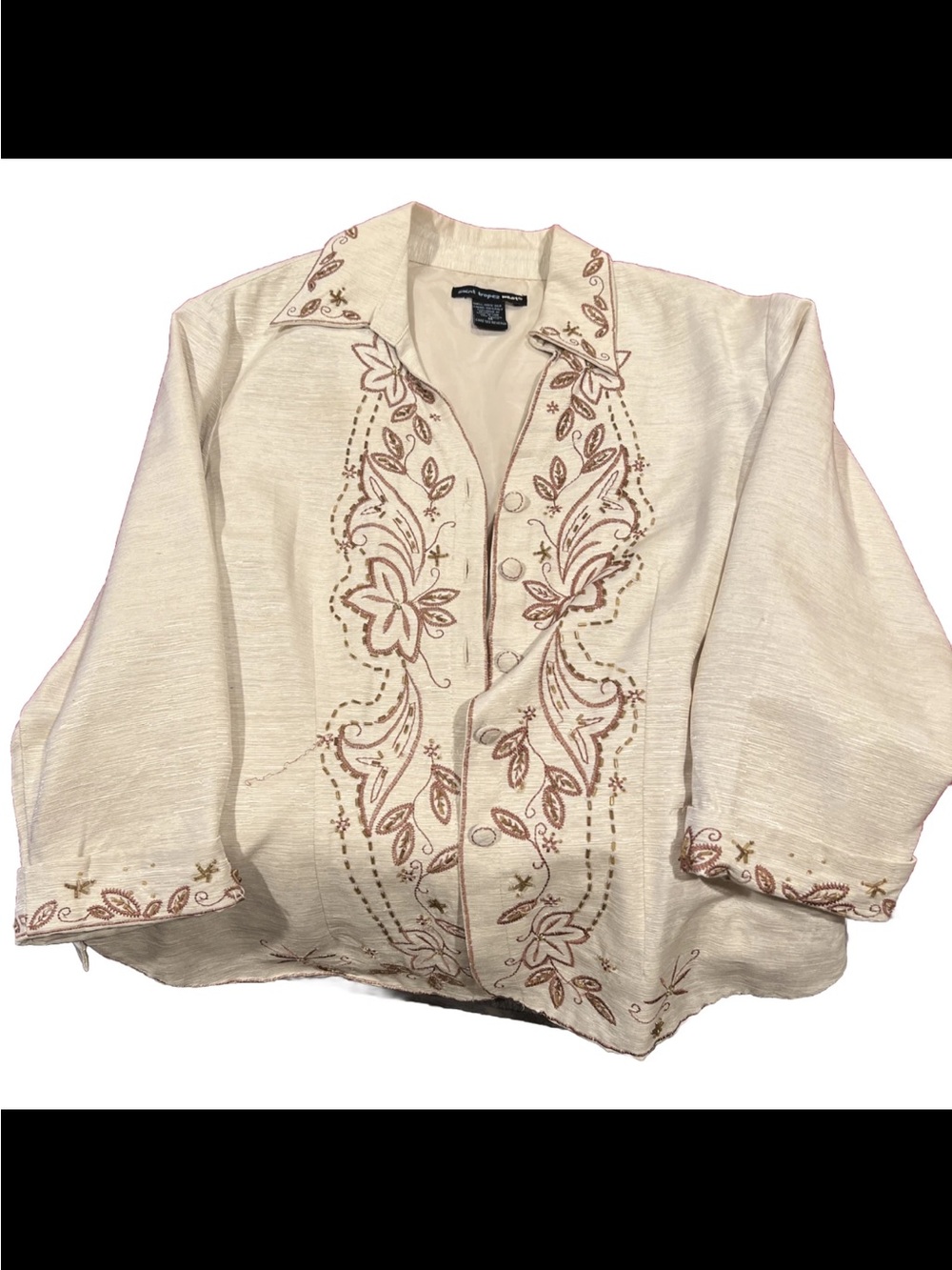 St Tropez West Beige Linen & Eyelet Embroidery Blazer Jacket Size Medium